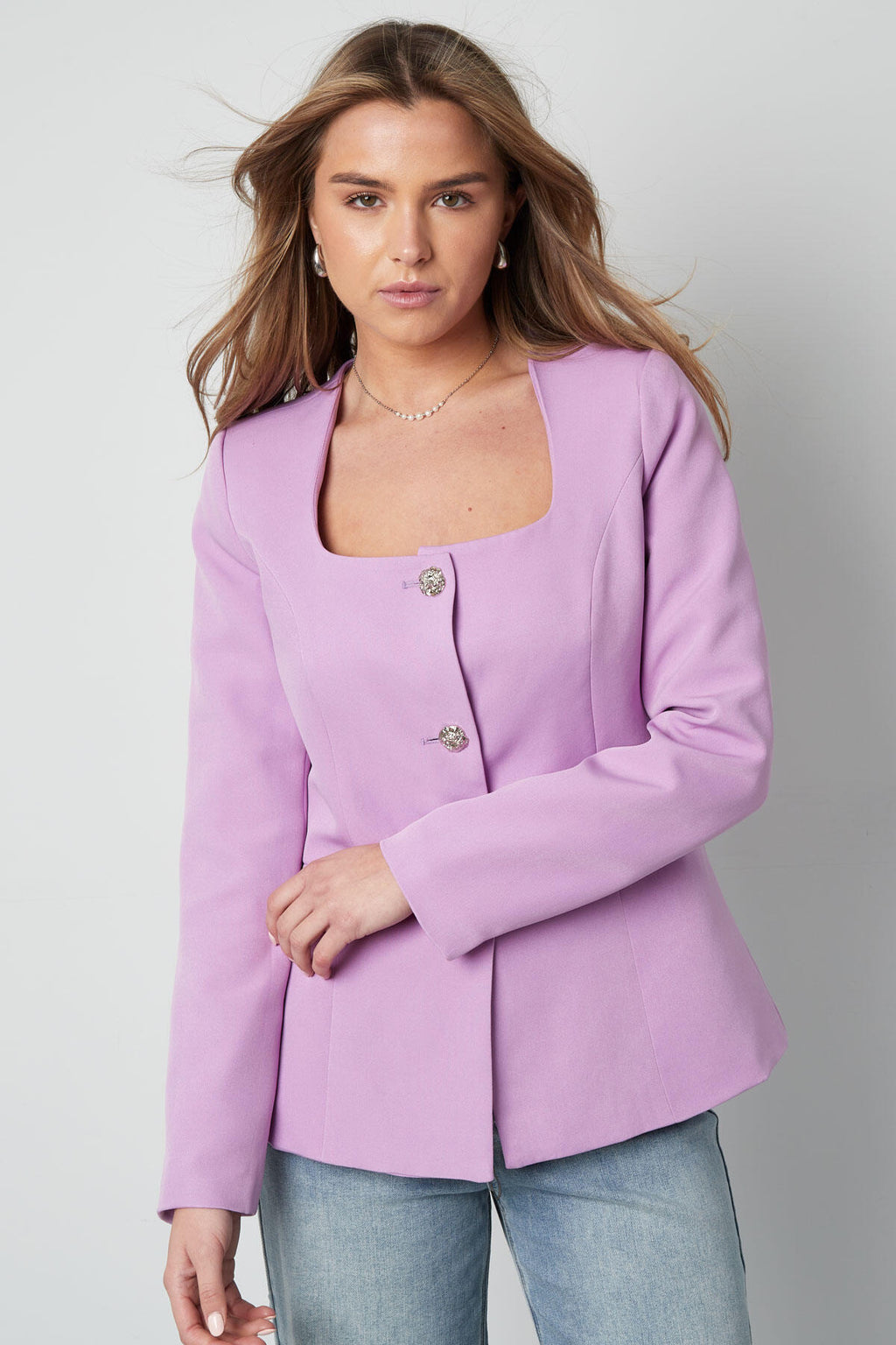 Polyester Women's Suit Jacket Square Neckline Tailored Fit