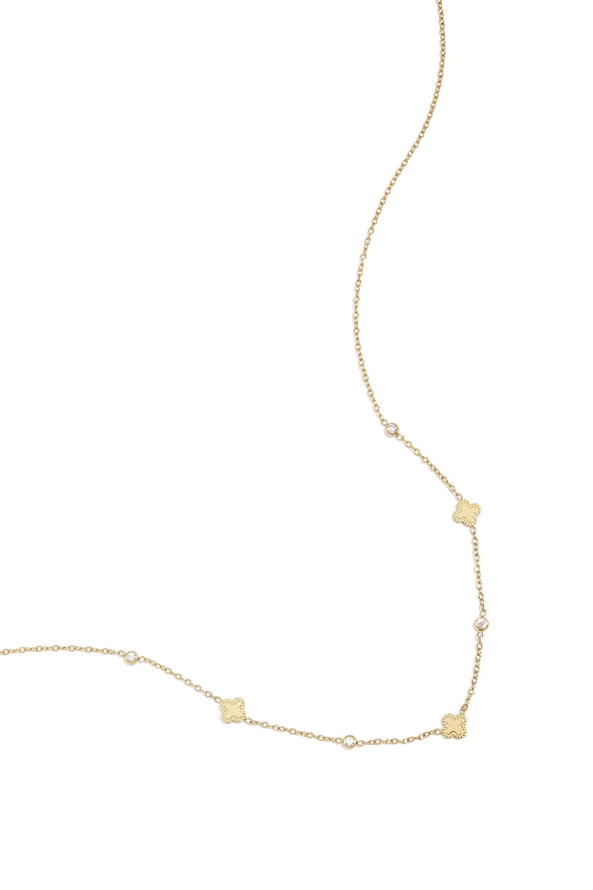 Ketting met klavertjes en ronde zirkonia steentjes