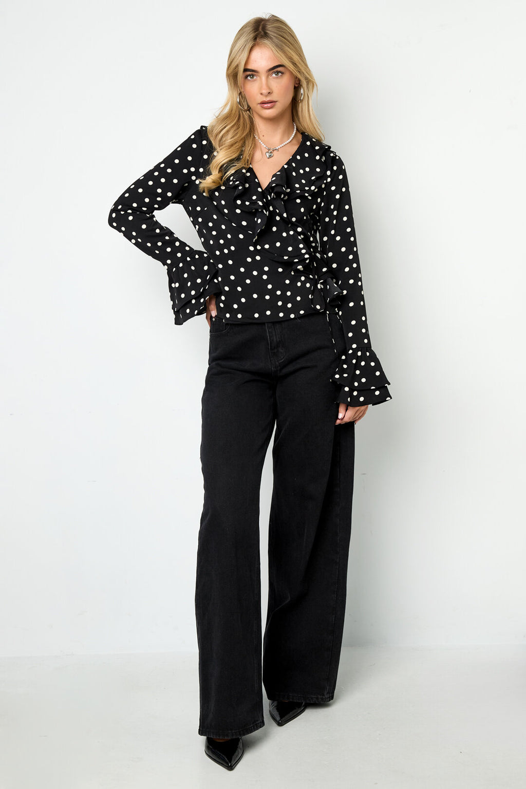 Woven Polyester Fiber Women's Blouse Elegant Polka Dots