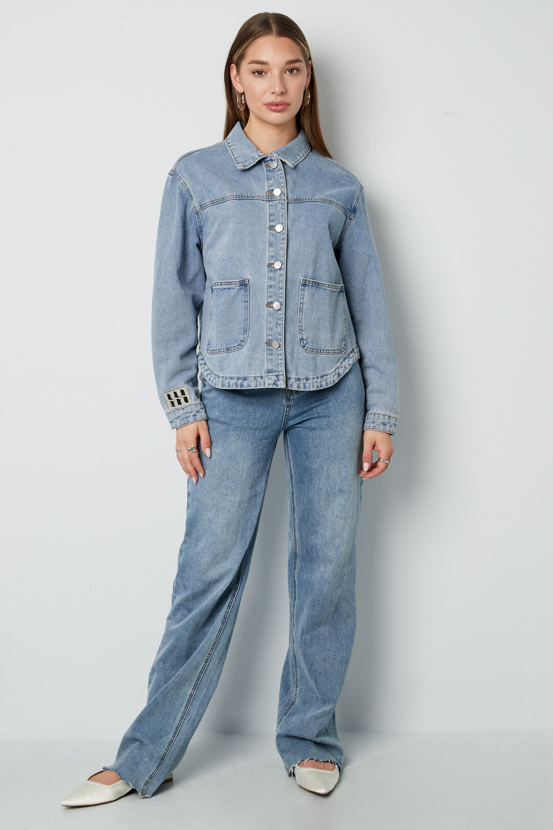 Denim Women's Jacket Classic Fit with Brand Logo Patch