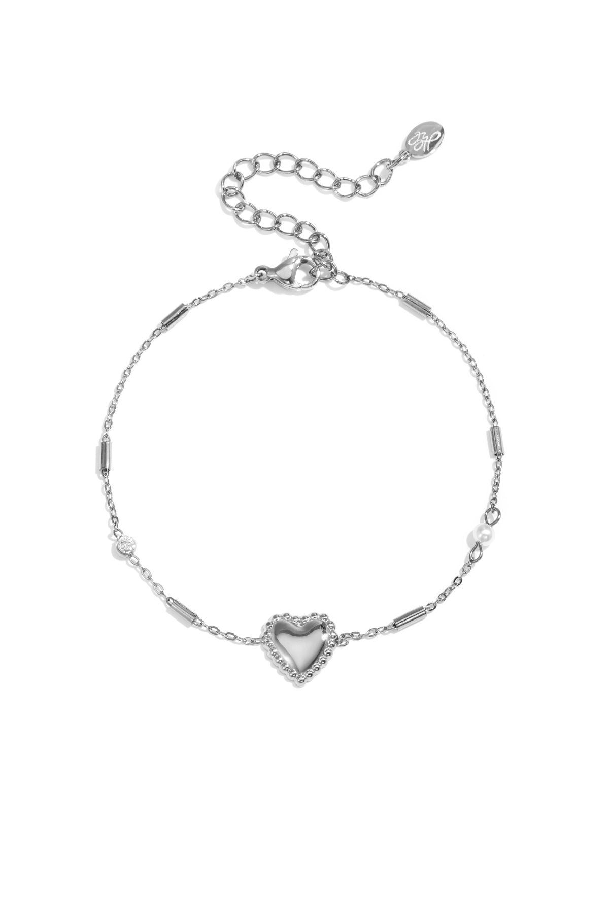Armbandje met parel, steentje en statement hart