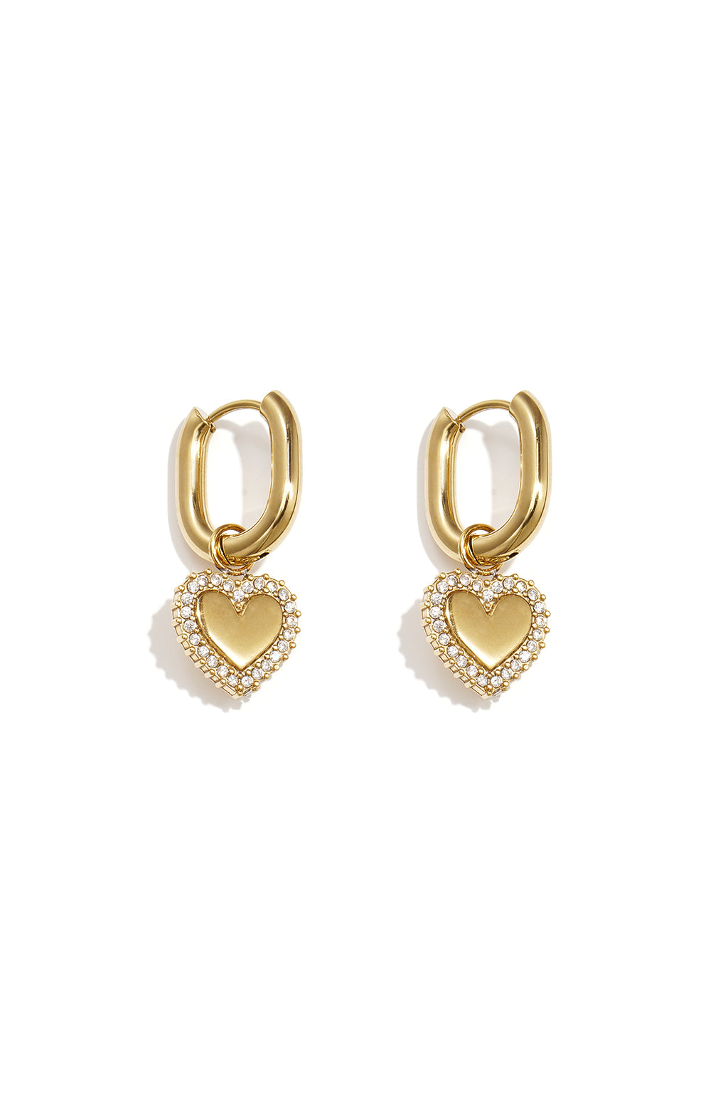 Squoval oorbellen met harten charms met belegde randen