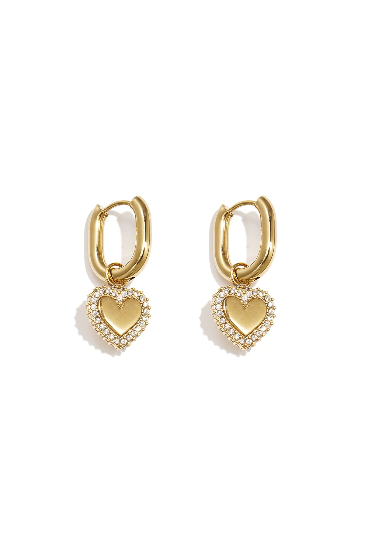 Squoval oorbellen met harten charms met belegde randen