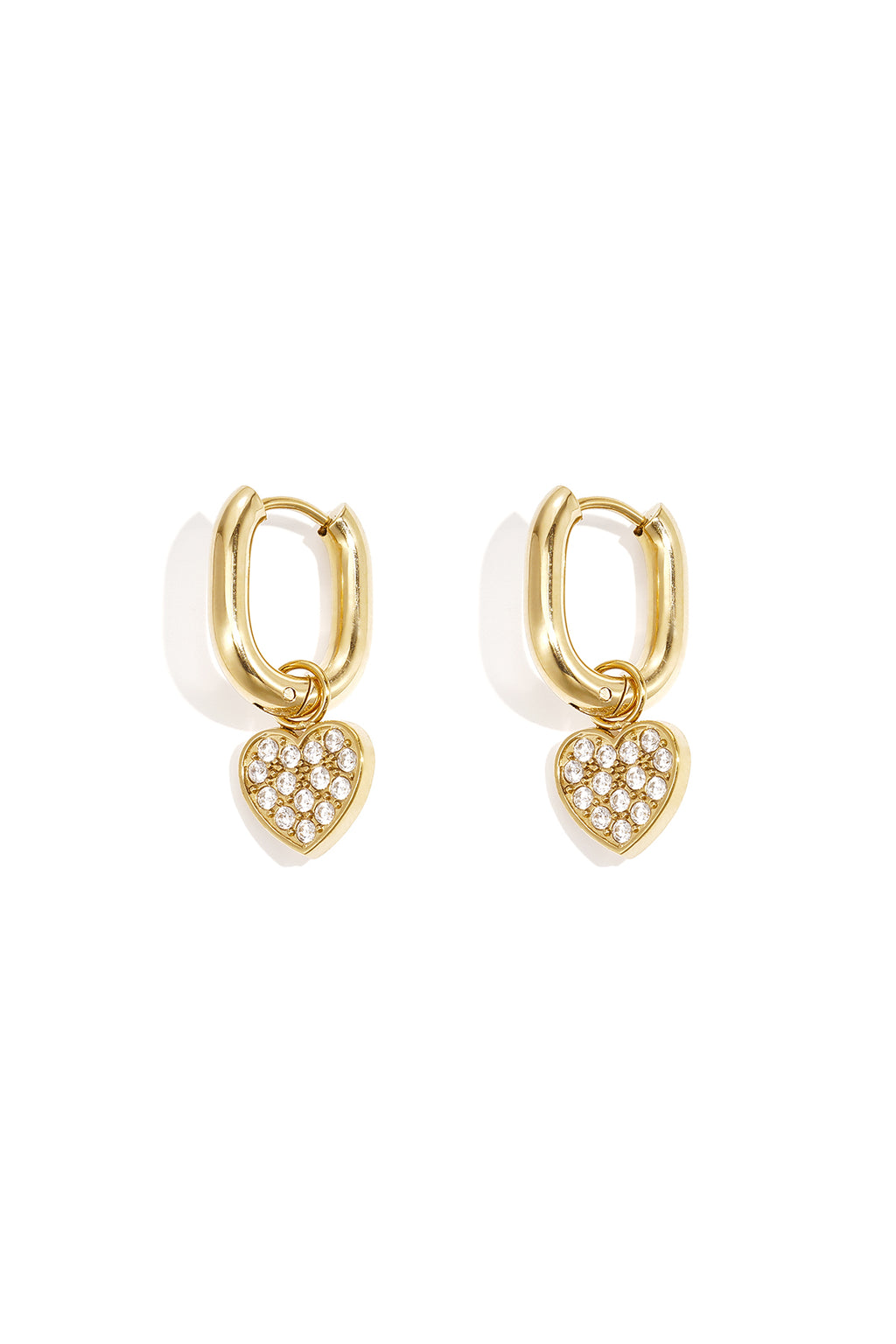 Squoval oorbellen met belegde harten charms