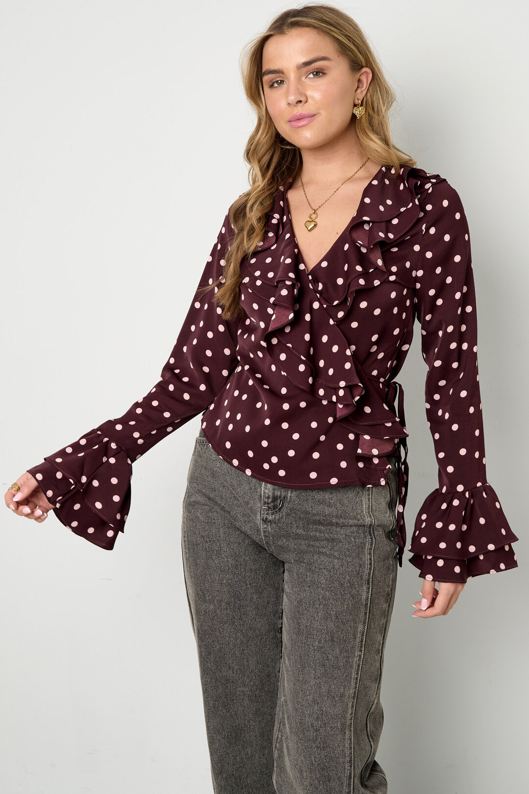 Woven Polyester Fiber Women's Blouse Elegant Polka Dots
