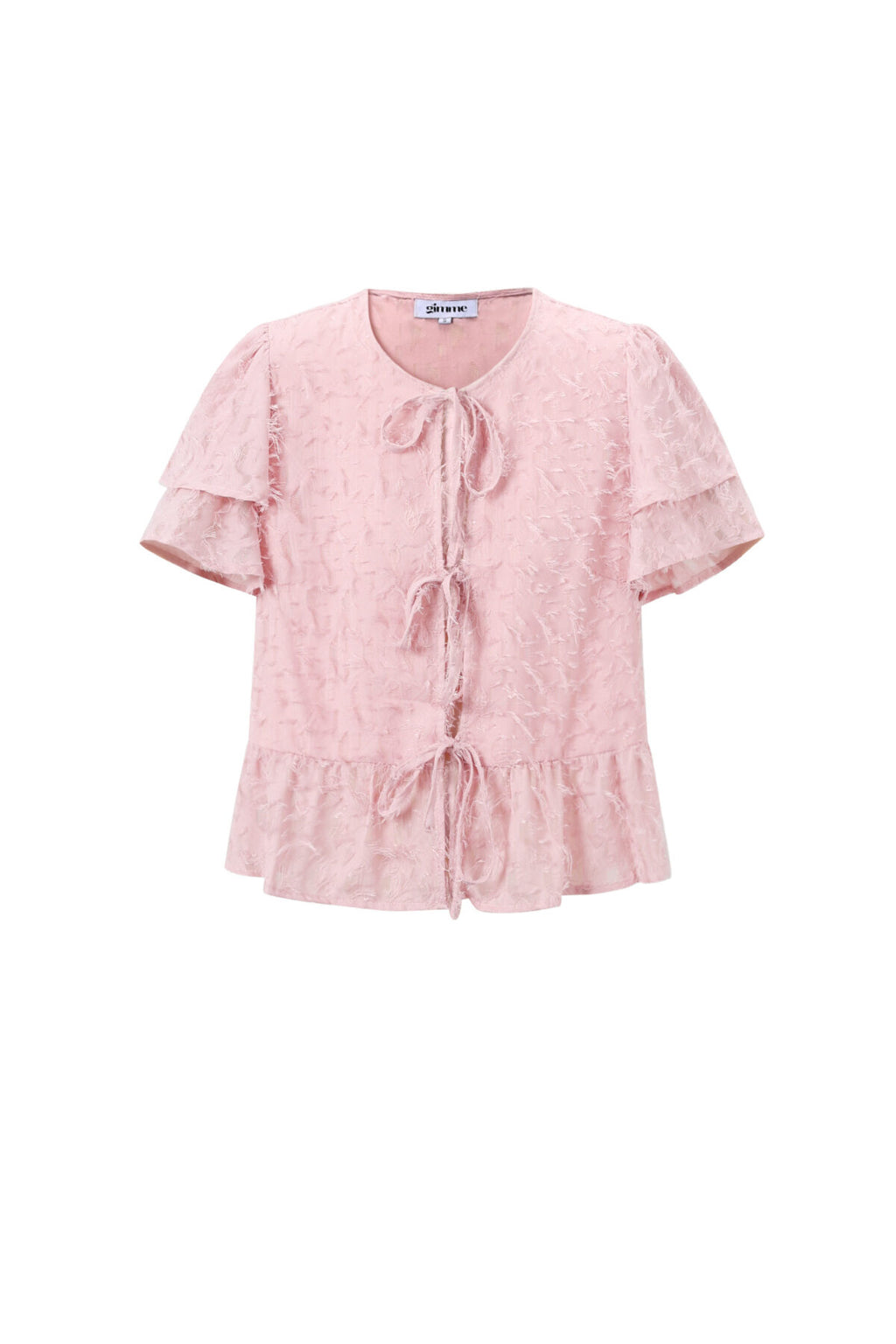Woven Polyester Fiber Women's Short Sleeve Tops Elegant Tie-up Solid Color