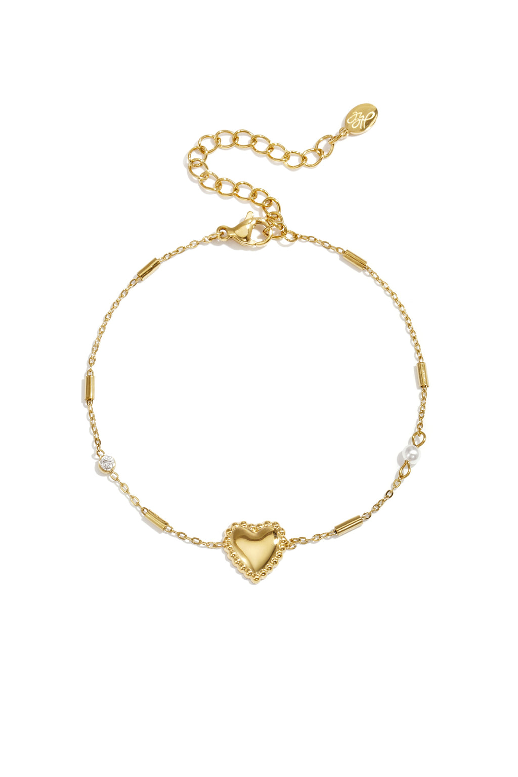 Armbandje met parel, steentje en statement hart