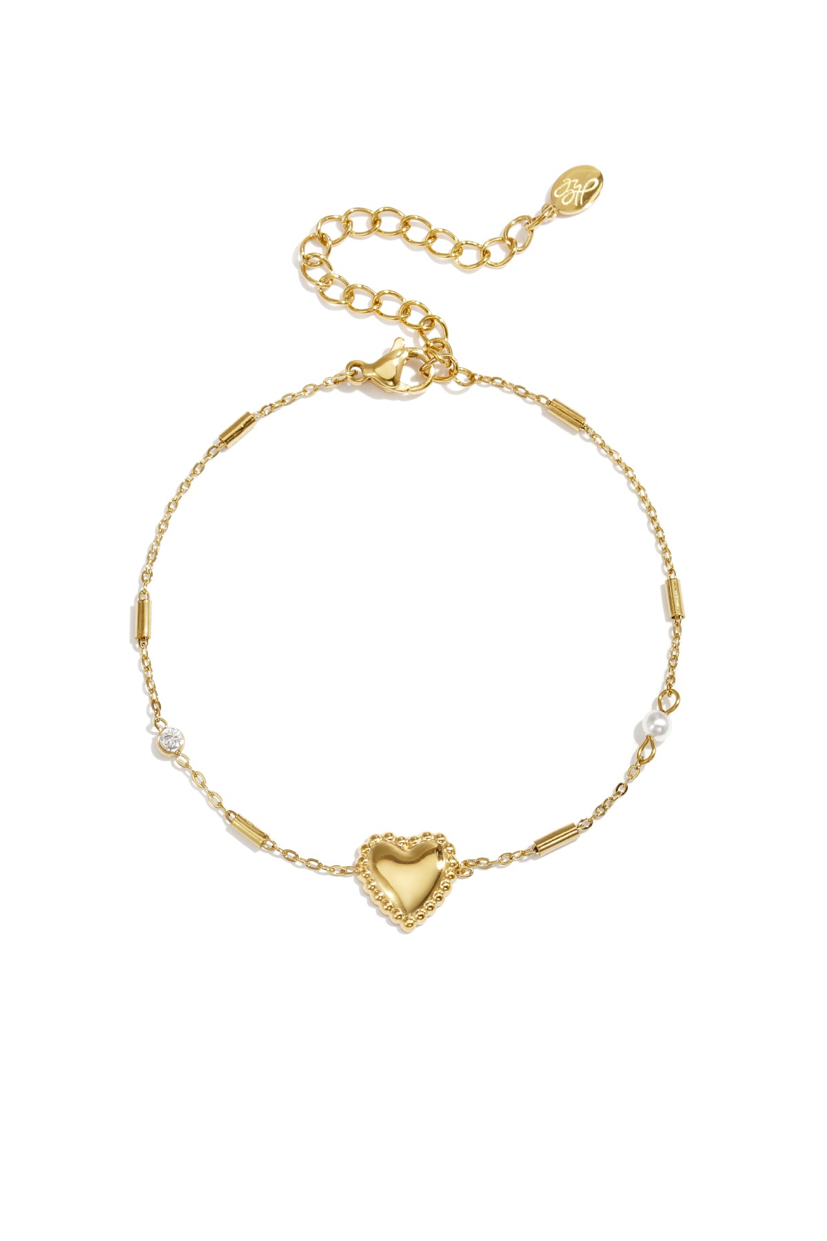 Armbandje met parel, steentje en statement hart
