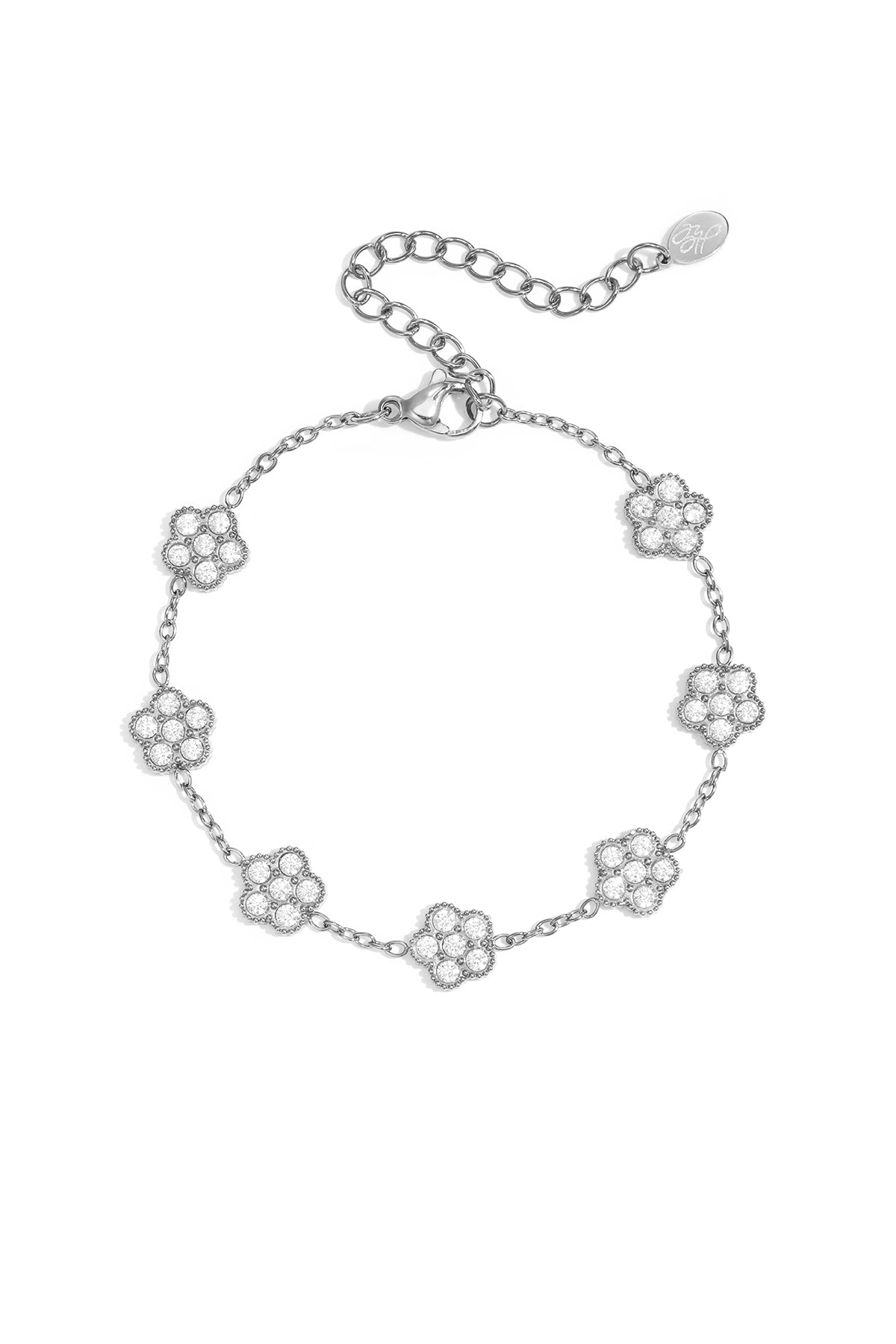 Elegante armband met zirkonia belegde bloemen