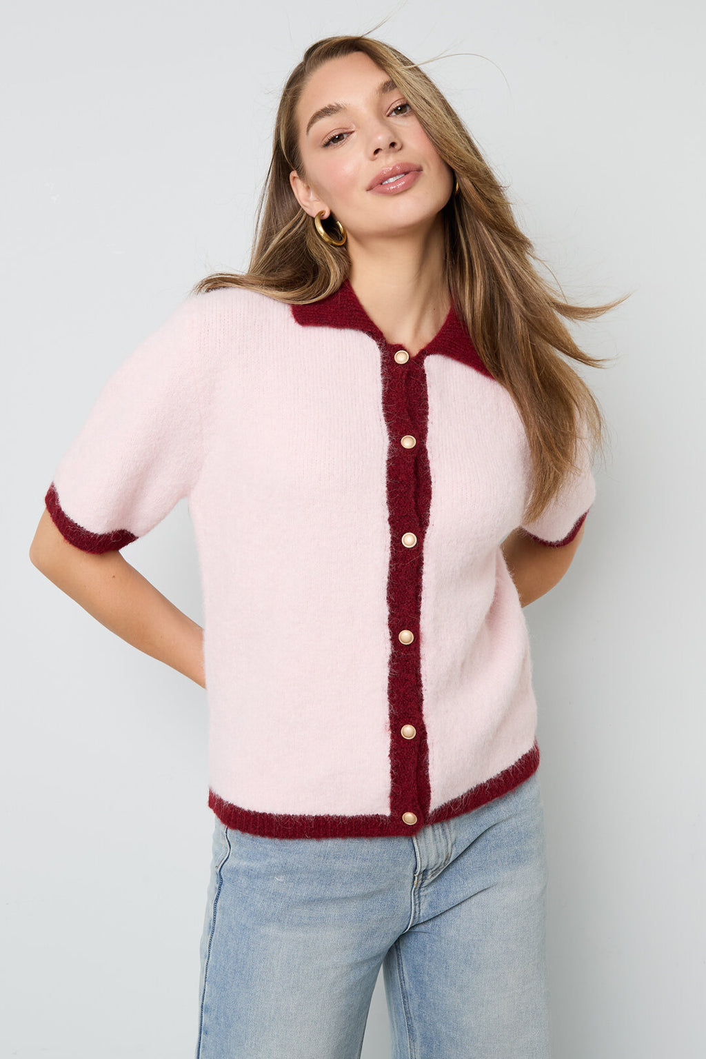 Knitted Polyester Fiber Women's Knit Cardigan Casual Color Clash