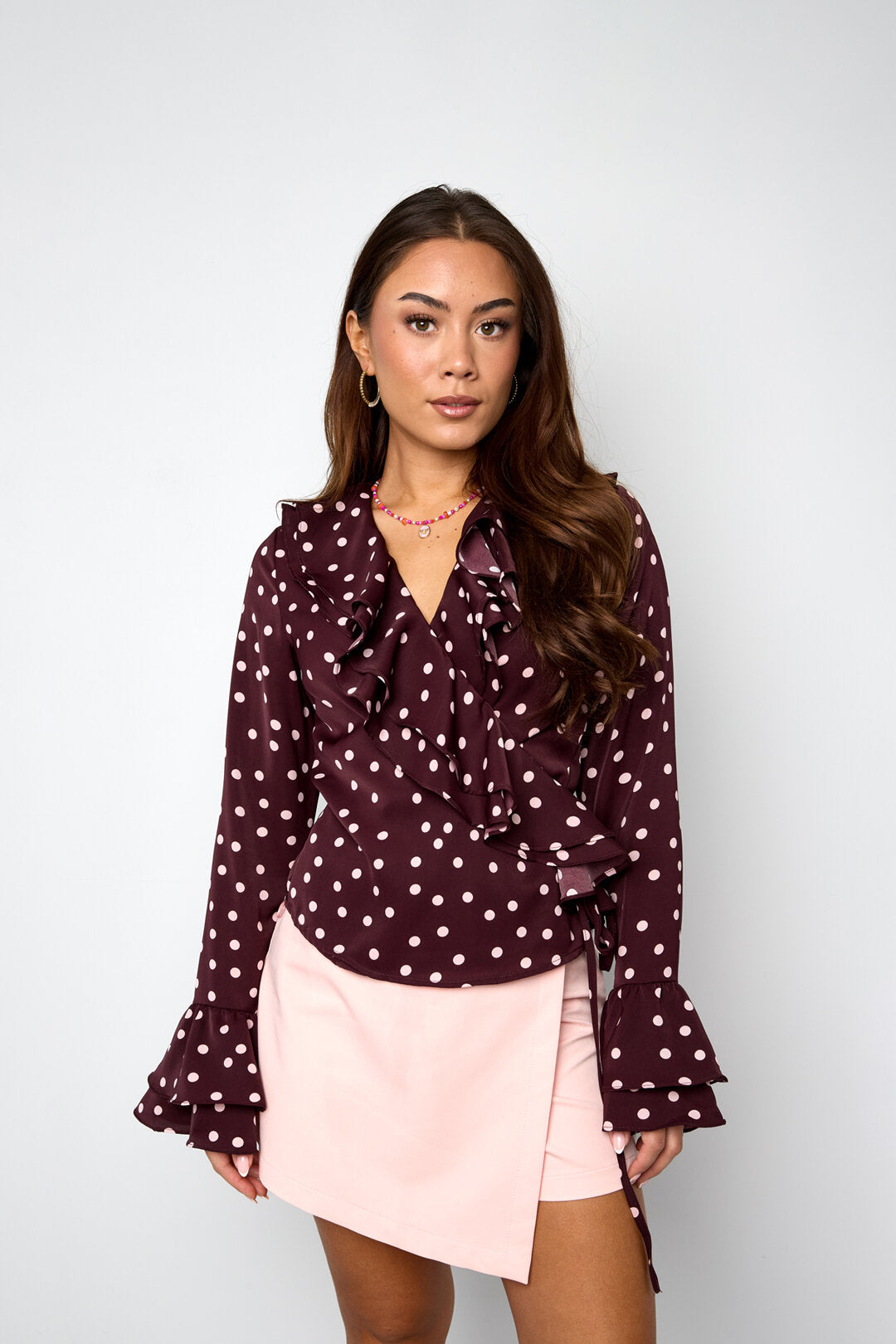 Woven Polyester Fiber Women's Blouse Elegant Polka Dots