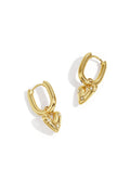 Rectangular hoop earrings with a hanging heart with stones