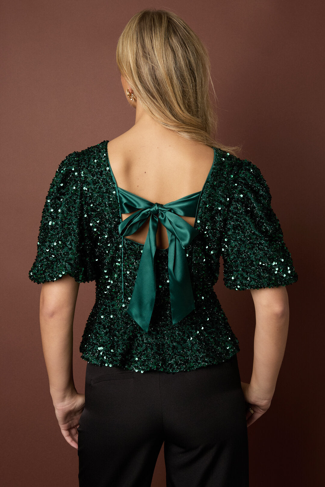 Woven Polyester Fiber Women's Short Sleeve Tops Elegant Sequins