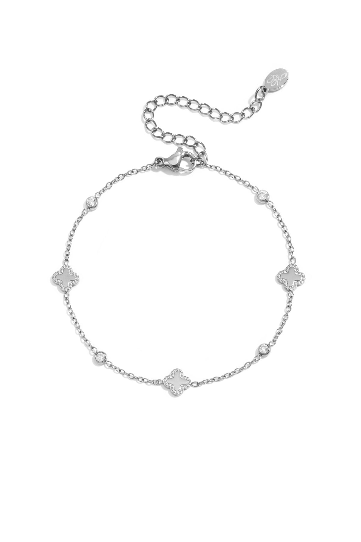 Armband met klavertjes en ronde zirkonia steentjes