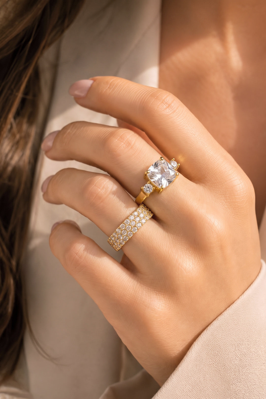 Verstelbare statement ring met strass