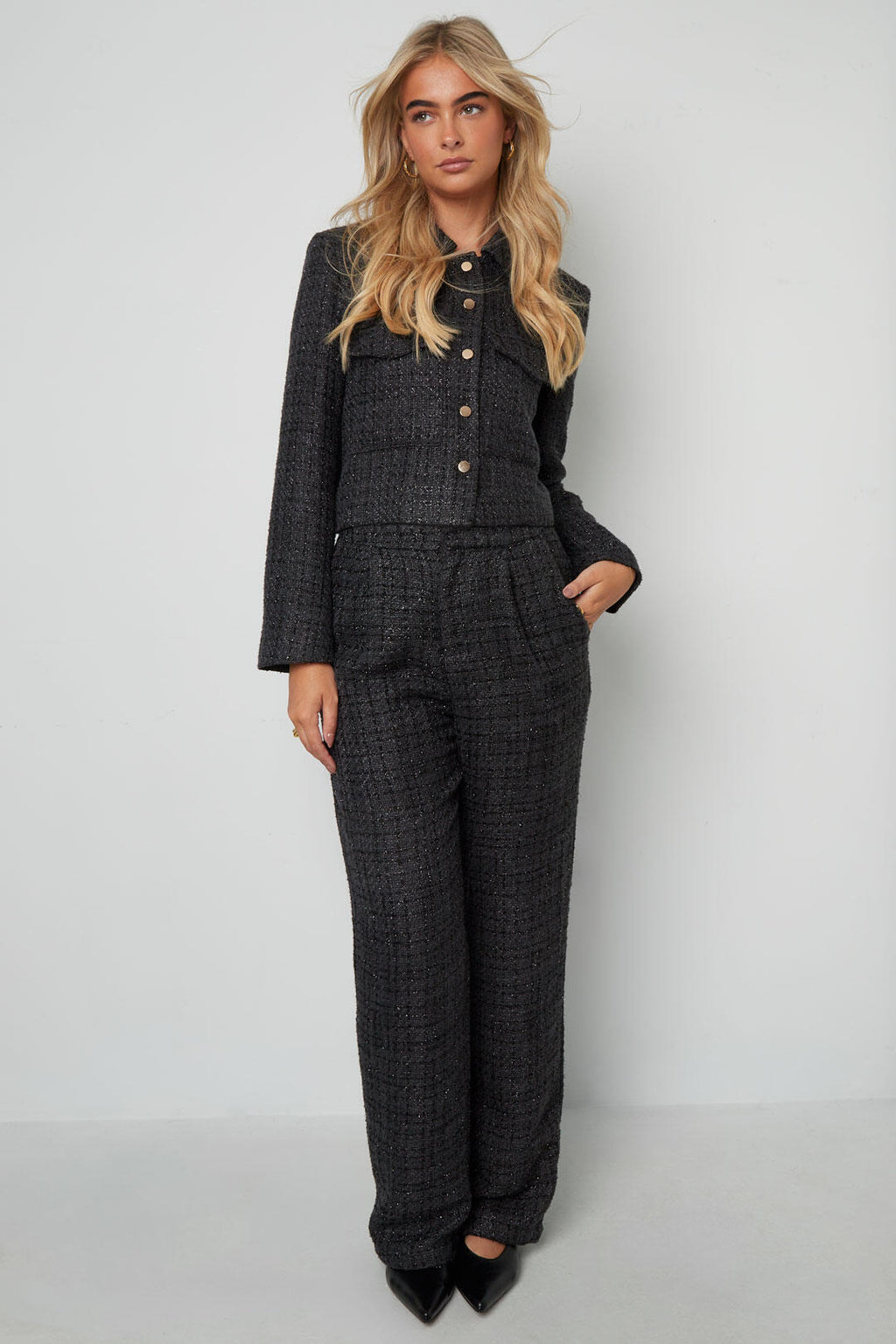 Woven Polyester Fiber Women's Jacket Elegant Checkered Statement
