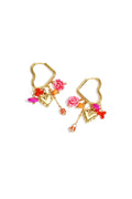 Heart-shaped hoop earrings with beaded pendants and charms