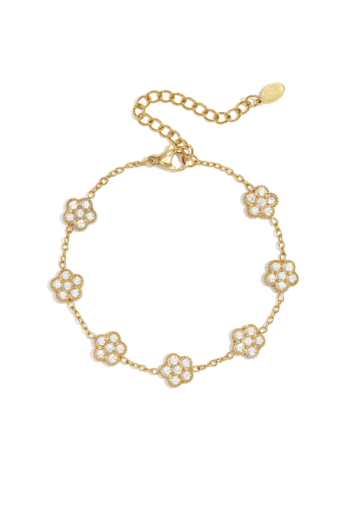 Elegante armband met zirkonia belegde bloemen